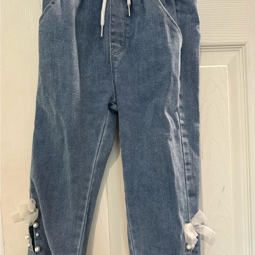 Blue Denim Pants with Pearl Accents 4-5t
